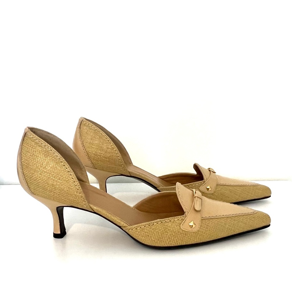 Stuart Weitzman Tan Malt Linen Tweed Heels Elegant Design Limited Wear Size 9M - Picture 3 of 8